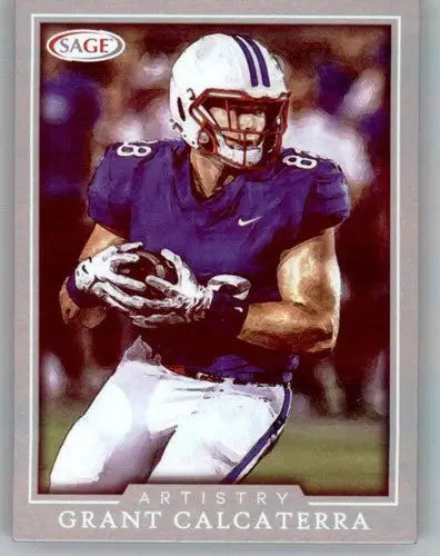 Football player card from 2022 SAGE Artistry Silver Border series featuring Grant Calcaterra