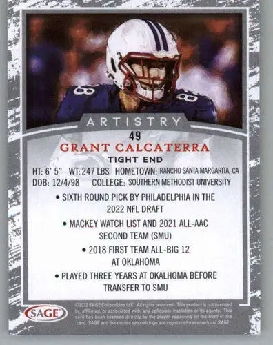 Football player trading card from 2022 SAGE Artistry Silver Border collection
