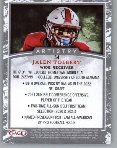 2022 SAGE Artistry Silver Border #54 Jalen Tolbert NM Near Mint ID:66124 - Football Card Single