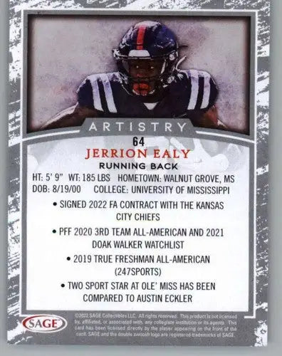Original gloss Jerrion Ealy football card from Sage Artistry Silver Border collection