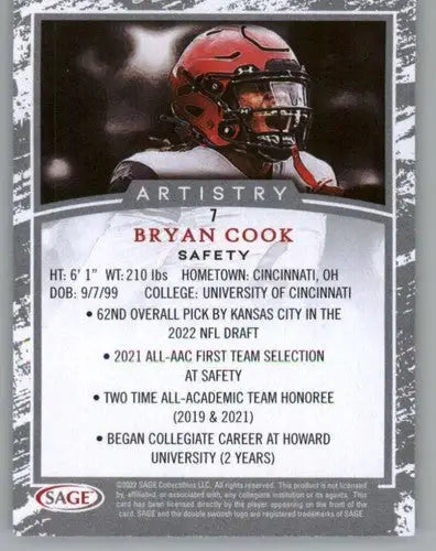 2022 SAGE Artistry Silver Border #7 Bryan Cook NM Near Mint ID:66108 - Football Card Single
