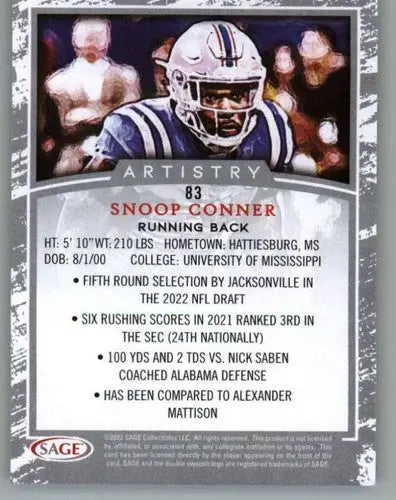 Snoop Conner football card with original gloss and Sage Artistry Silver border