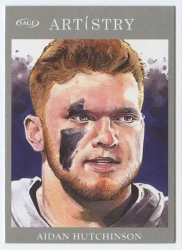 Original gloss Aidan Hutchinson trading card with Sage Artistry Silver border in Near Mint condition