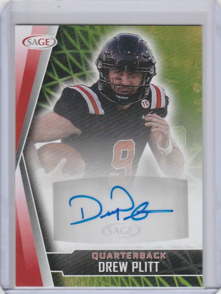 Football trading card of Drew Plitt Ball State with Sage Auto Red autograph