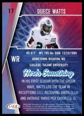 2022 SAGE Duece Watts 17 Green Bay Packers
