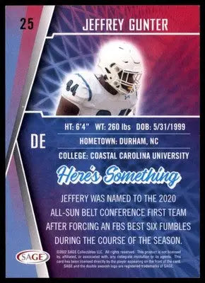 2022 SAGE Jeffrey Gunter 25 Carolina Panthers
