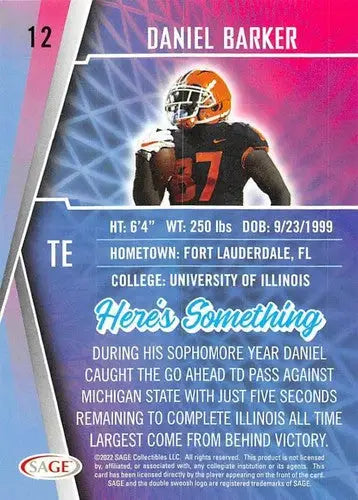 Original gloss 2022 Sage Low Series Daniel Barker football card displayed with Simply Sandoval sports cards