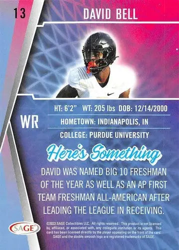 Original gloss 2022 Sage Low Series David Bell football card from Simply Sandoval sports cards