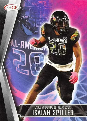 Isaiah Spiller football card from 2022 Sage Low Series with original gloss