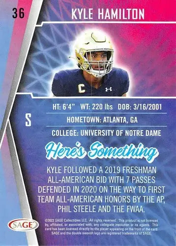 2022 Sage Low Series #36 Kyle Hamilton NM-MT ID:41482 - Football Card Single