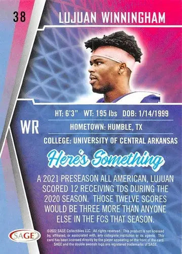 2022 Sage Low Series #38 Lujuan Winningham NM-MT ID:41483 - Baseball Card Single