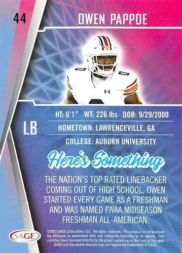 2022 Sage Low Series Owen Pappoe football card with original gloss by Simply Sandoval