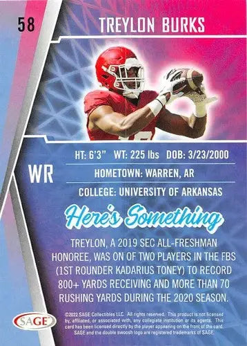 2022 Sage Low Series #58 Treylon Burks NM-MT ID:61867 - Football Card Single