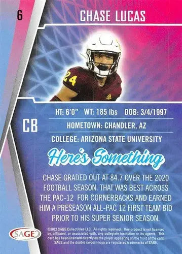 Chase Lucas football card from 2022 Sage Low Series with original gloss by Simply Sandoval