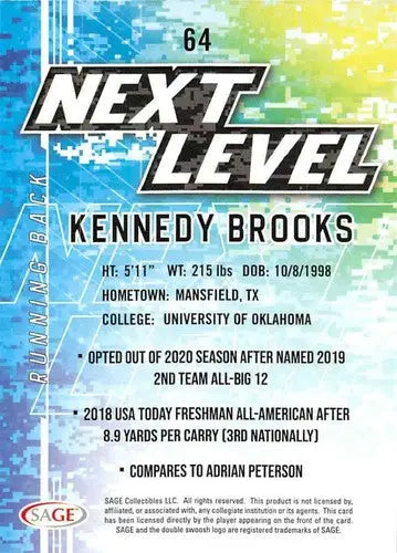 2022 Sage Low Series #64 Kennedy Brooks NM-MT Next Level ID:41502 - Football Card Single