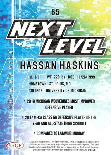 2022 Sage Low Series #65 Hassan Haskins NM-MT Next Level ID:41503 - Football Card Single