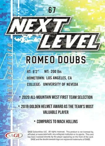 2022 Sage Low Series #67 Romeo Doubs NM-MT Next Level ID:41505 - Football Card Single