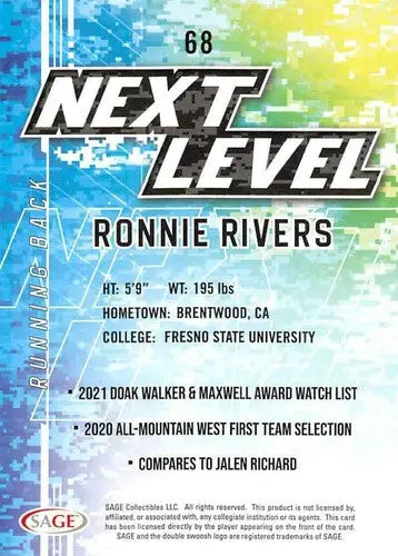 2022 Sage Low Series #68 Ronnie Rivers NM-MT Next Level ID:41506 - Football Card Single
