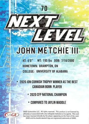 2022 Sage Low Series #70 John Metchie NM-MT Next Level - Football Card Single