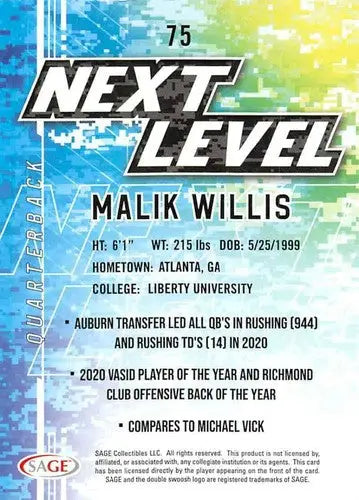 2022 Sage Low Series #75 Malik Willis NM-MT Next Level ID:41509 - Football Card Single