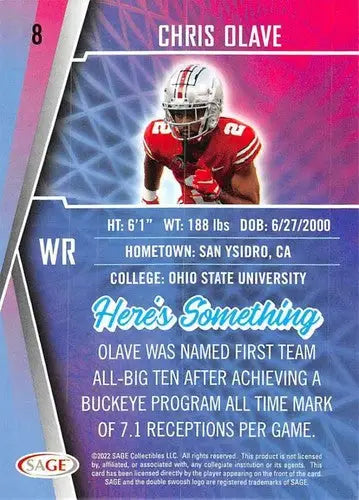 2022 Sage Low Series Chris Olave football card with original gloss, cards typically sell