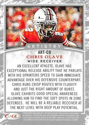 2022 Sage Low Series Artistry Black #ART-CO Chris Olave NM-MT ID:41442 - Football Card Single