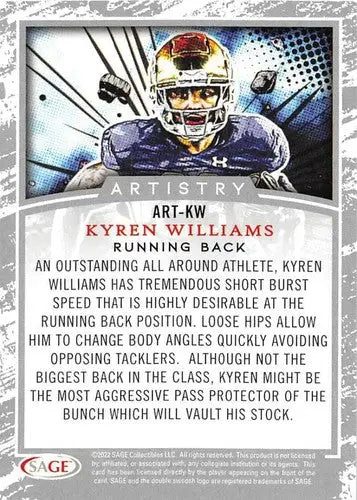 Kyren Williams football card with original gloss from 2022 Sage Low Series Artistry Black