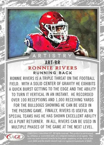2022 Sage Low Series Artistry Black Ronnie Rivers football card with original gloss in sports cards