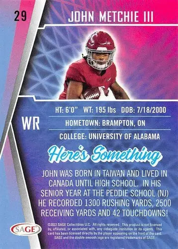 2022 Sage Low Series Silver #29 John Metchie NM-MT ID:41424 - Football Card Single
