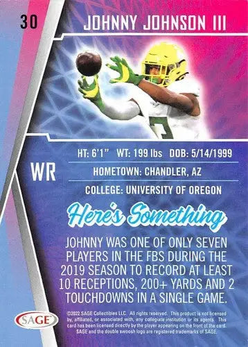 2022 Sage Low Series Silver #30 Johnny Johnson III NM-MT ID:41425 - Football Card Single