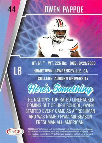 2022 Sage Low Series Silver #44 Owen Pappoe NM-MT ID:41430 - Football Card Single