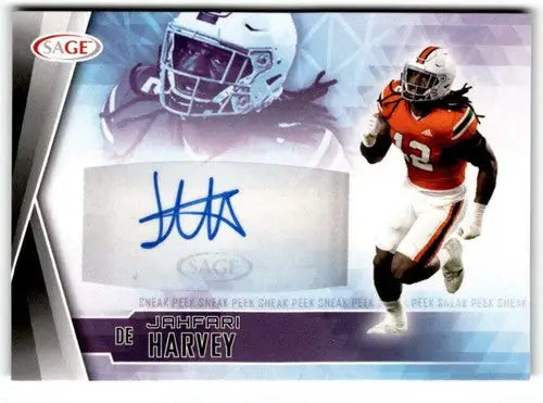 Jahfari Harvey autographed football card from Sage Low Series Simply Sandoval original gloss