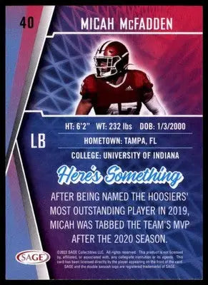 2022 SAGE Micah McFadden 40 New York Giants