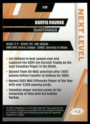 2022 Sage Next Level Kurtis Rourke #119 Football - Football Card Single