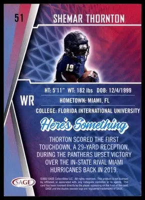 2022 SAGE Shemar Thornton 51 Carolina Panthers