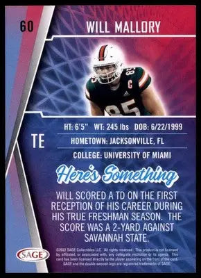 2022 SAGE Will Mallory 60 New York Jets