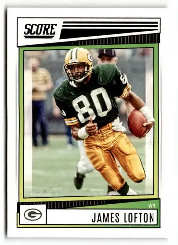 Original gloss James Lofton football card from 2022 Score #102 displayed by Simply Sandoval