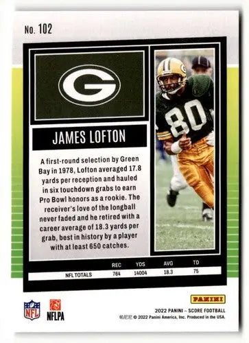 Original gloss James Lofton football card from 2022 Score Simply Sandoval collection
