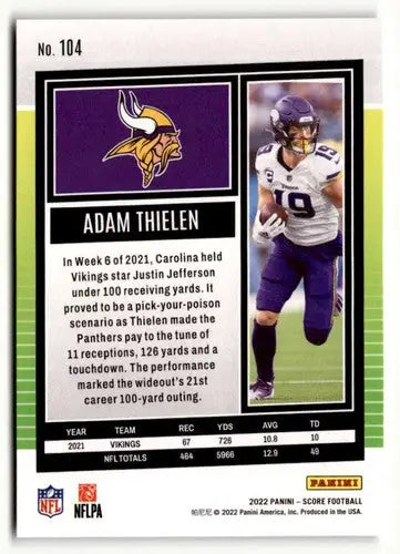 Adam Thielen football card with original gloss, 2022 Score #104 Adam Thielen NrMt-Mt