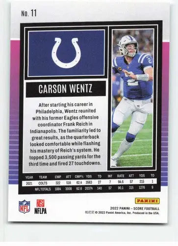 2022 Score #11 Carson Wentz NM-MT Colts ID:48622 - Football Card Single