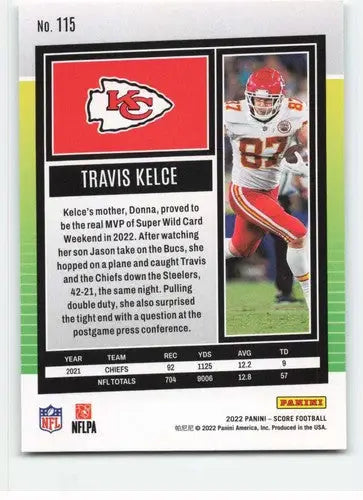 2022 Score #115 Travis Kelce NM-MT Chiefs ID:48576 - Football Card Single