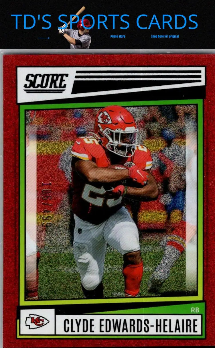 Clyde Edwards-Helaire trading card 2022 Score Dots Red #/499 featuring collectible cards
