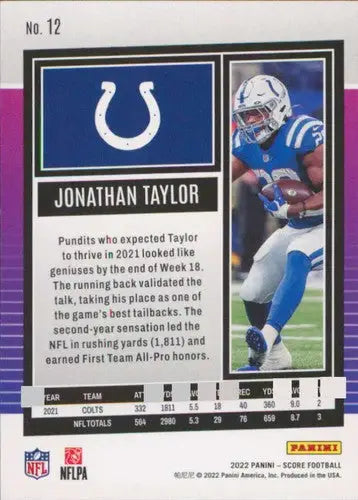 2022 Score #12 Jonathan Taylor NM-MT Colts ID:48662 - Football Card Single