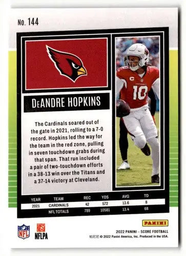 Original gloss Deandre Hopkins football card from 2022 Score series displayed by Simply Sandoval