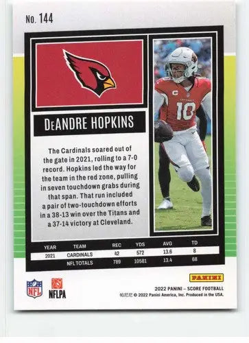2022 Score #144 DeAndre Hopkins NM-MT Cardinals ID:48632 - Football Card Single