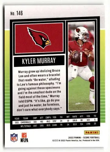 Original gloss Kyler Murray football card from 2022 Score #146 Simply Sandoval ID 51014