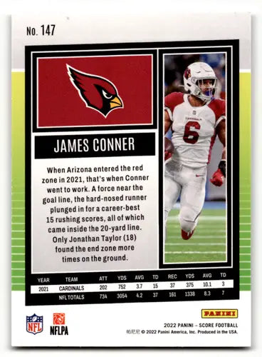 James Conner football card with original gloss from 2022 Score #147 Cardinals