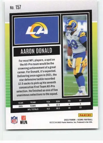 2022 Score #157 Aaron Donald NM-MT LA Rams ID:48618 - Football Card Single