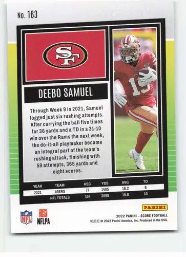 Deebo Samuel football card with original gloss 2022 Score #163 NM-MT 49ers