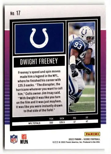 Dwight Freeney football card with original gloss from 2022 Score #17 Dwight Freeney NrMt-Mt